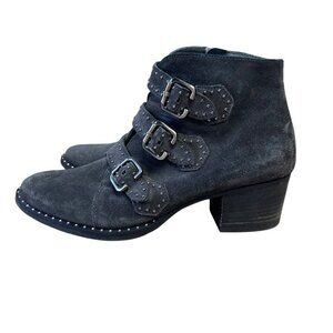 Paul Green Soho Moto Studded‎ Triple Strap Buckle Suede Ankle Boot Booties 6.5